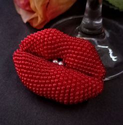 brooch lips, red brooch, gift girl, pink brooch