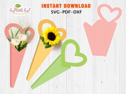 flower package heart template vol.2, flower package gift, valentine package gift, svg dxf pdf, cricut, instant download