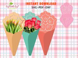 flower bouquet packaging vol2 template, flower bouquet package, valentine package gift, svg dxf pdf, instant download