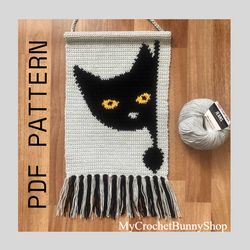 crochet black cat wall hanging pattern pdf/tapestry crochet pattern