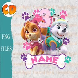 paw girl cartoon customized png file, birthday custom png digital file, paw birthday png, custom file, printable sublima