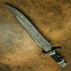 blacksmith handmade damascus steel bowie knife, horn handle blacksmith damascus steel knife