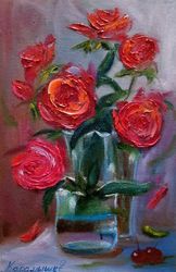 red roses in a vase painting still life with flowers painting 12*18 inch red roses art