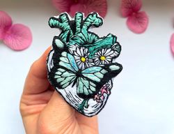 brooch anatomical heart, heart anatomy brooch , hand embroidered brooch, heart brooch, butterfly brooch