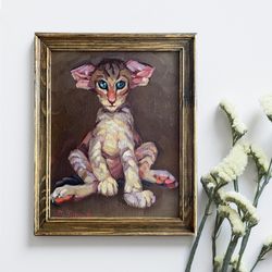 origina oil painting kitten painting cat original art animal artwork oil on panel framed oriental cat