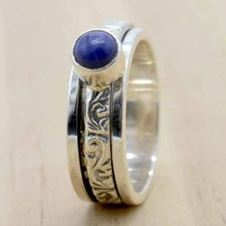 Lapis Lazuli Fidget Spinner Anxiety Ring For Women, Gemstone & 925 Sterling Silver Handmade Unique Jewelry, Gift For Her