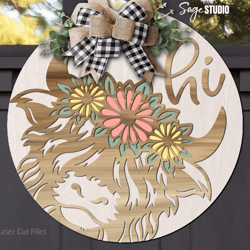 highland cow svg laser cut files | daisy svg | cow svg | welcome sign svg | front door sign svg | glowforge files