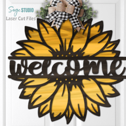 sunflower svg laser cut files | welcome sign svg | floral svg | front door sign svg | glowforge files | cricut files