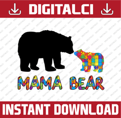 mama bear autism awareness png, file clipart sublimation ,designs download