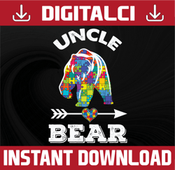 autism uncle bear png, sublimation, puzzle pieces png, autism bear