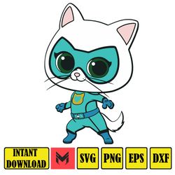 superkitties svg, inclueds png, dxf, jpeg, pdf, bitsy super kitty png files for sublimation and cricut and silhouette ma