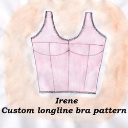 wireless longline bra pattern, irene, cupped top pattern, front closure bra pattern, homewear pattern, custom pattern