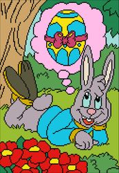 digital - vintage cross stitch pattern - easter - the hare dreams - baby - pdf