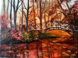 beautiful bridge .original art.oil painting.