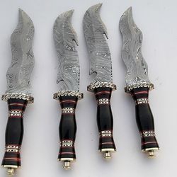 custom hand made damascus steel kukri, bowie, dagger knife, with razor sharp set of 4, kukri survival knife