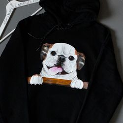 bulldog hoodie and sweatshirt, custom hand painted sweater, pet owner gift for dog mom, dog portrait