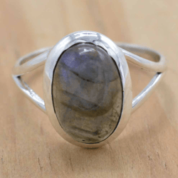 oval labradorite gemstone silver ring for women, natural crystal & 925 sterling silver handmade jewelry, gift for her