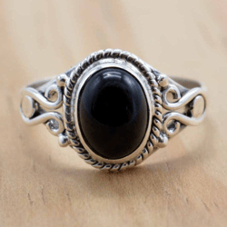 oval black onyx gemstone silver ring for women, natural crystal & 925 sterling silver handmade jewelry, gift for her