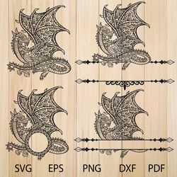 dragon svg, dragon clipart, patterned dragon svg