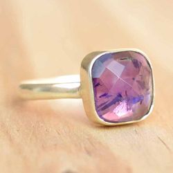 amethyst ring, lavender gemstone ring, purple stone ring, minimalist silver ring, handmade jewelry unique ring for women