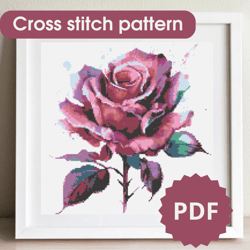 cross stitch pattern rose, digital cross stitch chart pdf