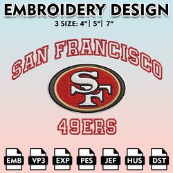 nfl 49ers embroidery designs, nfl logo embroidery files, san francisco 49ers, machine embroidery pattern