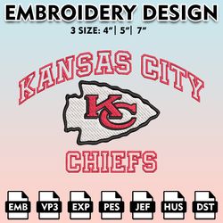 nfl chiefs embroidery designs, nfl logo embroidery files, kansas city chiefs, machine embroidery pattern