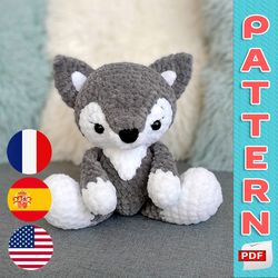 wolf crochet pattern english/espanol/francais , amigurumi woodland animal plush toy