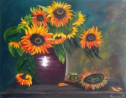 yellow sunflowers painting still life with flowers painting 27*35 inches yellow sunflowers in a vase art flower oil pain