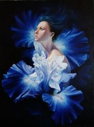 flower fairy portrait oil on canvas painting 26x35 in