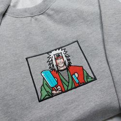 jiraiya embroidered crewneck, naruto embroidered sweatshirt, inspired embroidered manga anime hoodie