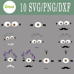 minion face svg, minion face bundle svg, png, dxf, cutting file, svg files for cricut, silhouette