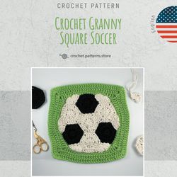 crochet granny square soccer pattern, crochet football motif tutorial, idea for bags and blankets, digital pattern