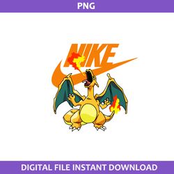 charizard with nike png, nike logo png, charizard png, pokemon nike fashiob brands png digital file