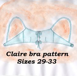 lace-up bra pattern, drawstring bra pattern, claire, sizes 29-33, linen bra pattern, wireless bra pattern plus size