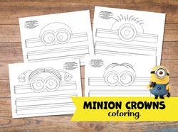 Coloring Minon crown, Minion birthday, minion mask, DIY minion, minion crown diy, minion party crown, print