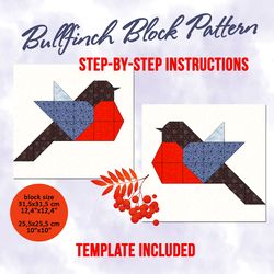 bullfinch patchwork quilt block pattern pdf for beginners detailed master class, step-by-step instructions, how to sew