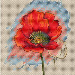 pdf flower cross stitch pattern, poppy red flower scheme for embroidery, nature, small cross stitch, digital pdf