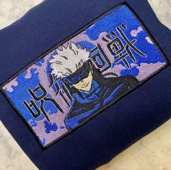gojo embroidered crewneck, jujutsu kaisen embroidered sweatshirt, inspired embroidered manga anime hoodie