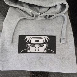 pain embroidered crewneck, naruto embroidered sweatshirt, inspired embroidered manga anime hoodie