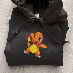 charmander embroidered crewneck, pokemon embroidered sweatshirt, inspired embroidered manga anime hoodie