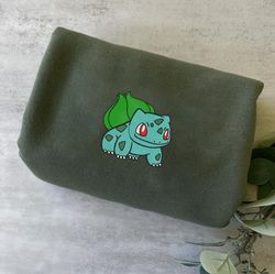bulbasaur embroidered crewneck, pokemon embroidered sweatshirt, inspired embroidered manga anime hoodie