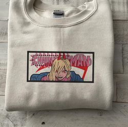 power embroidered crewneck, chainsaw man embroidered sweatshirt, inspired embroidered manga anime hoodie