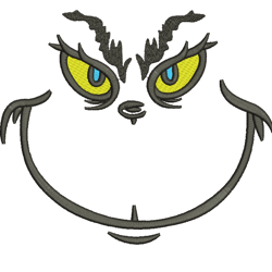 grinch face with yellow eyes embroidery design