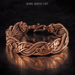 unique handmade copper wire wrapped bracelet for woman, wire woven wire wrap art jewelry, 7th anniversary gift handmade