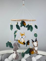 forest baby mobile. woodland nursery mobile. fox, owl, hare, deer