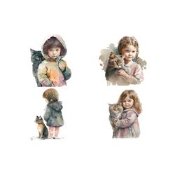 cute baby and cat clipart design