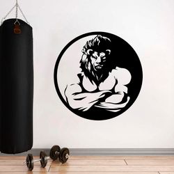 lion gym bodybuilder gym fitness crossfit coach sport muscles a ferocious lion wall sticker vinyl decal mural art decor