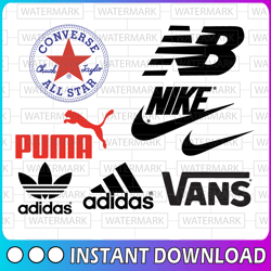 logo fashion brand bundle: converse svg, all star svg, nike svg, puma svg, adidas svg, vans svg, png, dxf,eps