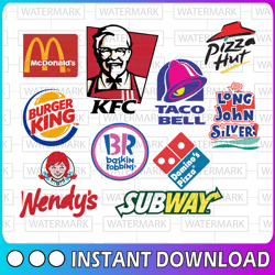 logo fashion brand bundle: mcdonald's svg, kentucky fried chicken svg, kfc svg, taco bell svg, pizza hut svg, burger kin